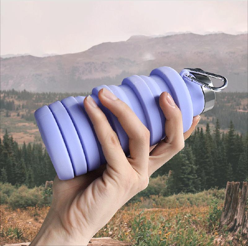 Faltbare Wasserflasche 17 Unzen wiederverwendbare BPA-freie Silikon-Faltbare Wasserflaschen für Reisen, Fitnessstudio, Camping, Wandern, tragbar, auslaufsicher, Sportflasche mit Karabiner