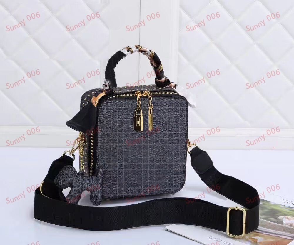 Bolsa de ombro com zíper duplo pequena borla pingente sacola designer impressão grade tronco sacos maleta fita de luxo embrulhado alça única bolsa para laptop