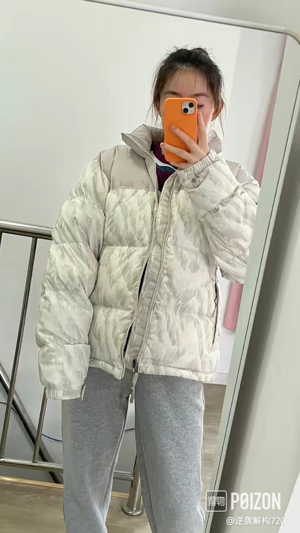 Winter women's down hooded collar jacket paired with thick and warm outdoor sports short edition American down jacket Mountain New Flower Bread Suit Unisex