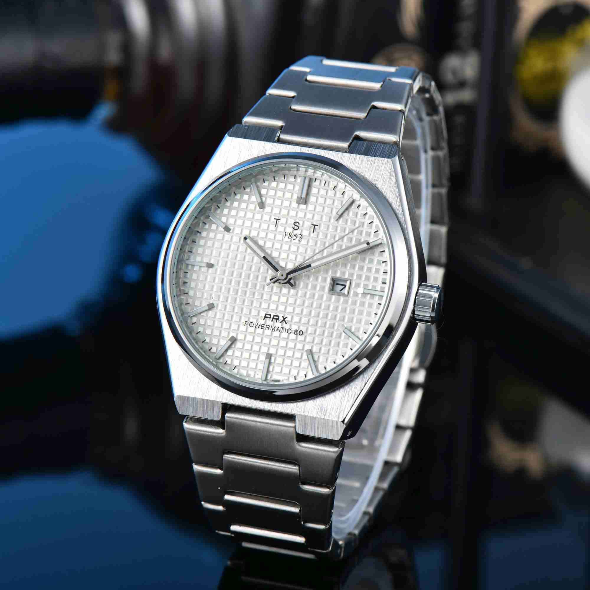 Начатые часы модные часы для мужчин бренд prx Quartz Movement Auto Date Steel Steel Steam Blue White Многочисленные цвета мужские браки231123