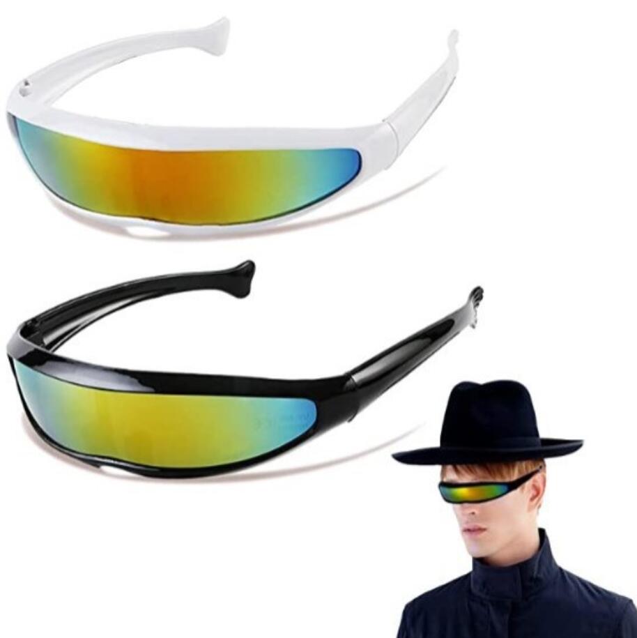 Rymdrobot solglasögon plastfärg speglad enkellinser visir solglasögon cosplay kvinnor män party ögonglasögon stor ram sköld