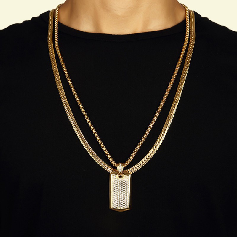 Titaniumstahl Hipster Punk Hip Hop Schmuck 24k Gold plattiert Strasshund Anhänger Langkettige Halskette für Herren Frauen3196940