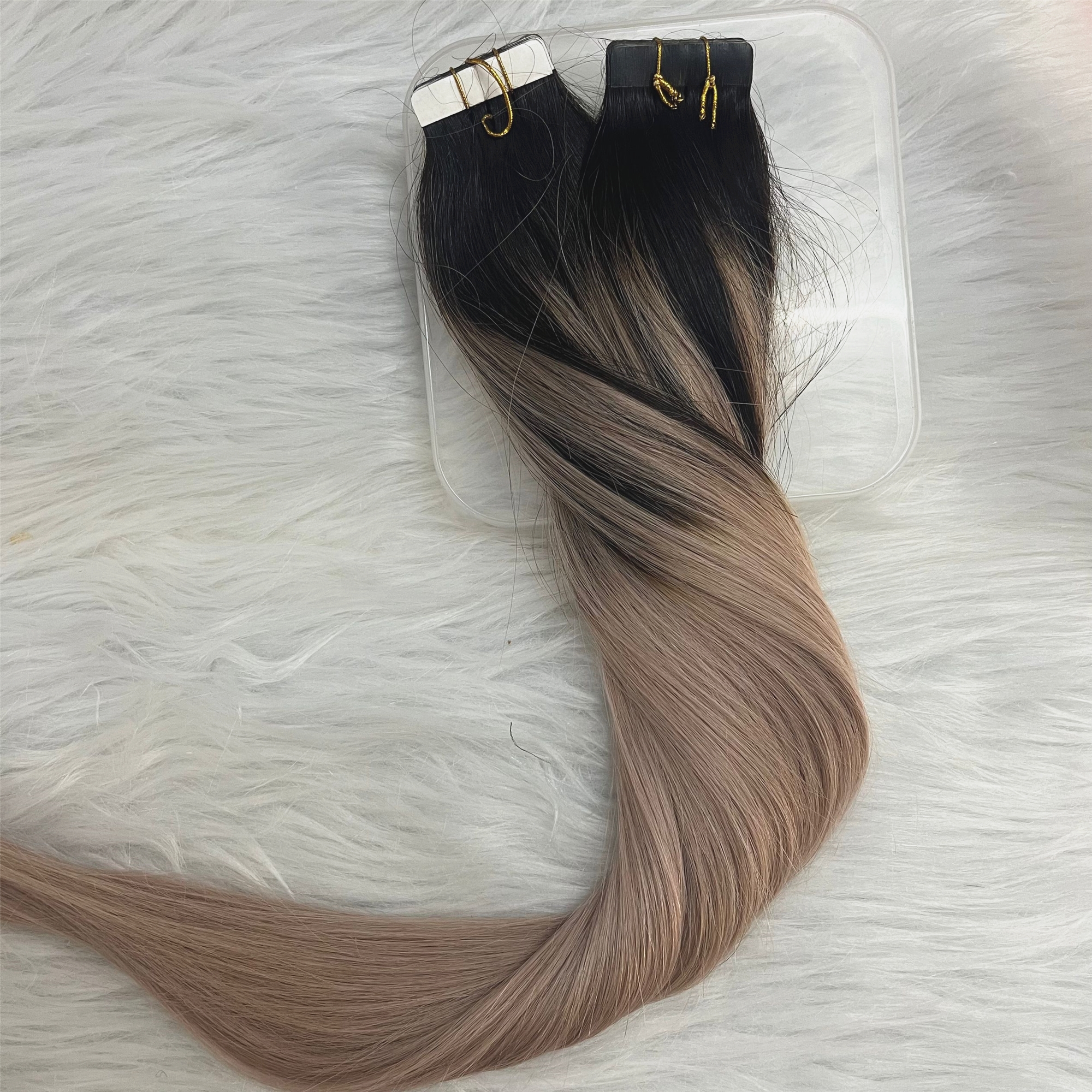 Nastro Ombre nelle estensioni dei capelli umani Nastro adesivo Balayage senza cuciture nero che sbiadisce fino al biondo cenere sull'estensione dei capelli 100 g/40 pezzi