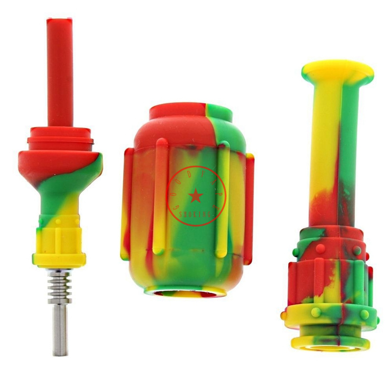 Tubi colorati fumatori in silicone con narghilè Bong Stile portatile rimovibile Filtro tabacco alle erbe Pipa ad acqua Gorgogliatore Impianti petroliferi Punta in metallo Chiodi Portasigarette in paglia DHL