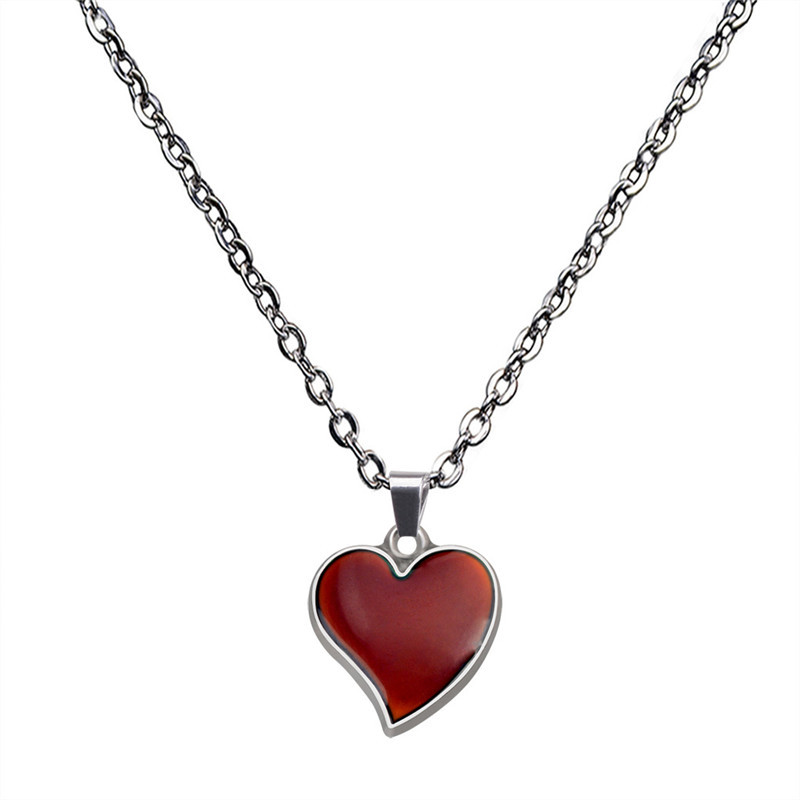Trendy Thermochromic Heart Necklace Woman Designer Jewelry Stainless Steel Link Chain South American Womens Choker Love Silver Necklaces Valentines Day Gift