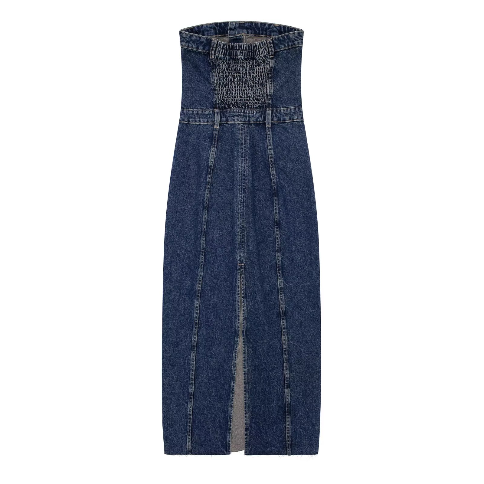 Kvinnors denim jeans casual klänningar rör topp stropplös av axel smala midja maxi long vestidos xssml