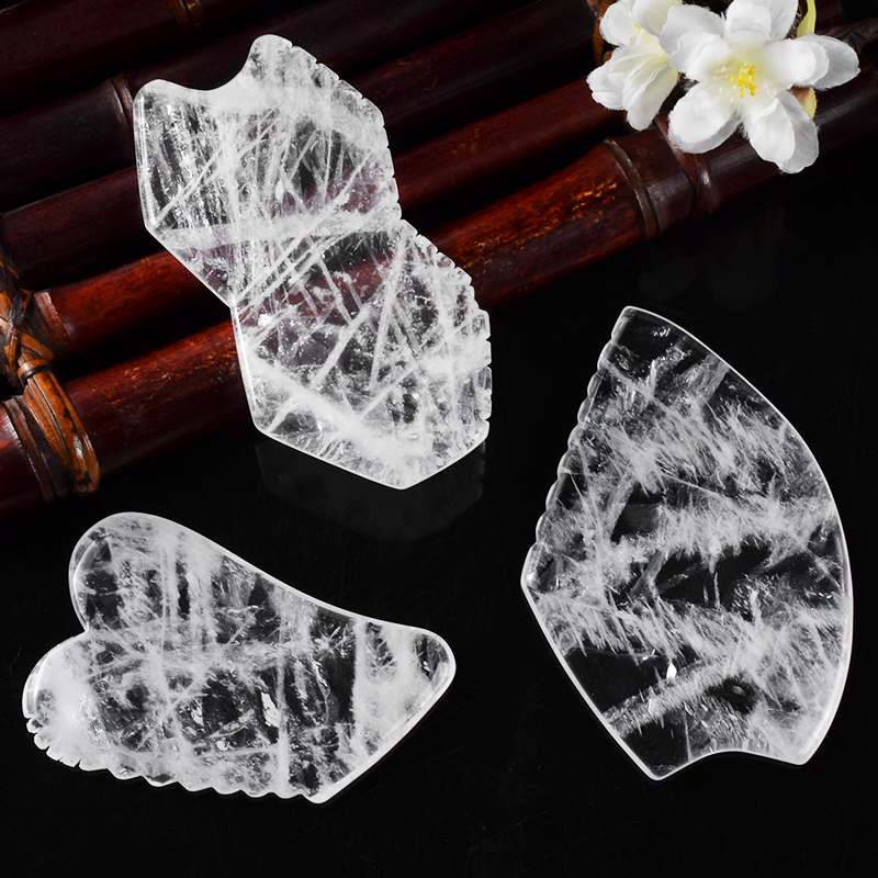 Sawtooth Clear Quartz Gua Sha Yüz Aracı Doğal Beyaz Kristal Taş Yüz Masajı Guasha Güzellik Aracı Cilt Bakımı Spa Akupunktur