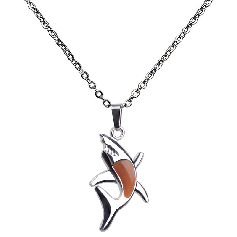 Trendy Hiphop Designer Jewelry Stainless Steel Thermochromic Shark Pendant Necklace for Man South American Fashion Alochroic Silver Chain Mens Necklace Gift