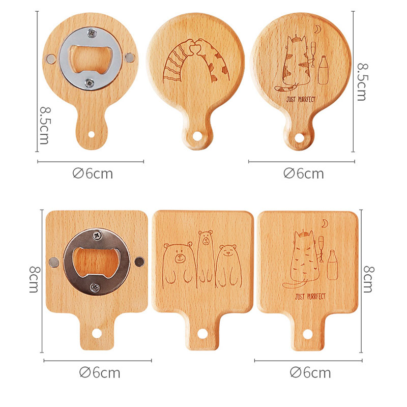 Ahşap Yuvarlak Şişe Açıcılar Coaster Fuzdolü Mıknatıs Dekorasyon Bira Şişesi Açıcı Saplama Yapabilir Logo