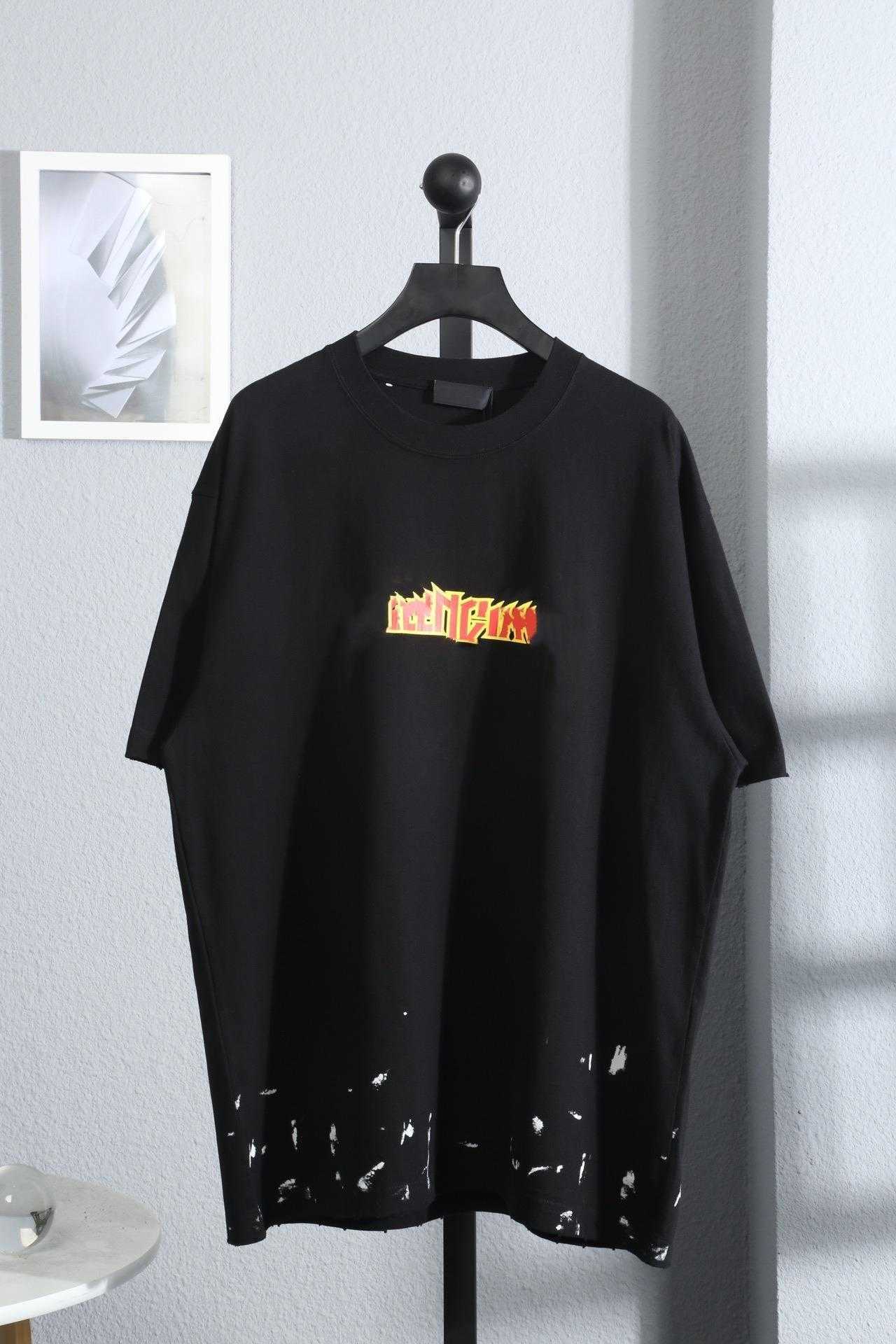 Designer T -Shirt -Shirt High Version Familys Blitzbuchstaben Ärmeln Waschlöcher Abrieblöcher Inkjet -Prozess Tränengummi Druck