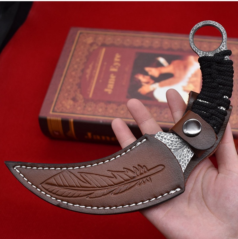 Nuovo arrivo A1901 Karambit Coltello 420C Modello laser Lama Full Tang Paracord Maniglia Lama fissa Coltelli tattici con fodero in pelle