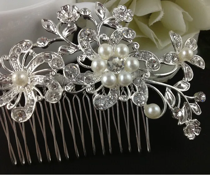 Bridal Wedding Tiaras Stunning Fine Comb Bridal Jewelry Accessories Crystal Pearl Hair Brush utterfly hairpin for bride