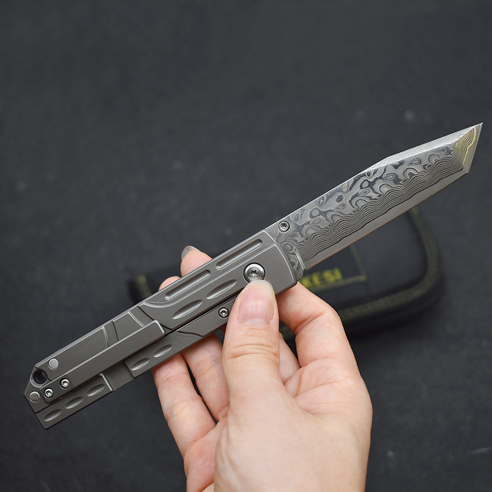 Nowe przybycie A1898 Składanie noża Damascus Steel Tanto Blade TC4 Titanium Stopy Stopy EDC Pocket Folder Noży najlepszy prezent dla mężczyzn