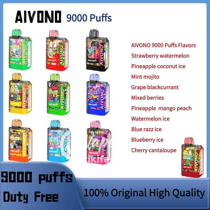 원래 Aivono AIM XXL 9000 퍼프 퍼프 일회용 vape MRVI 퍼프 퍼프 9K 퍼프 12K E 담배 퍼프 바 증기 650mAh 충전식 배터리 바이트 바 펜 뱅 킹 vapes