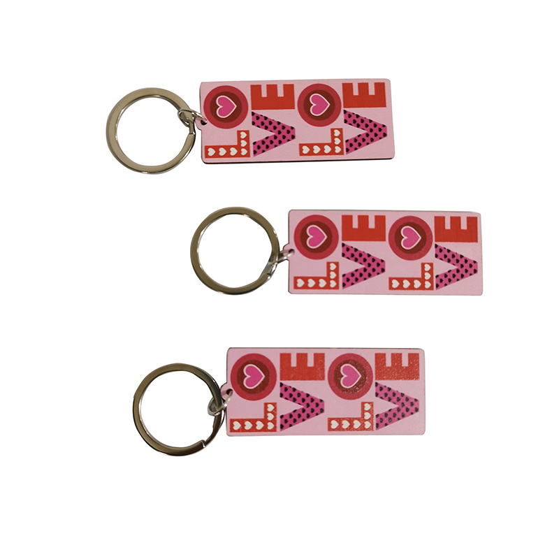 Porte-clés en bois Double face avec lettres roses, pendentif décoratif, cadeau de saint-valentin, amour, vente en gros