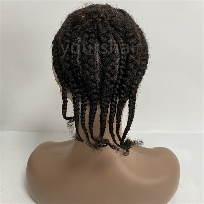 Индийская девственная человеческая система волос № 8 афро кукурузные косы Jet Black Color 1# 8x10 Toupee Full кружевной блок для чернокожих