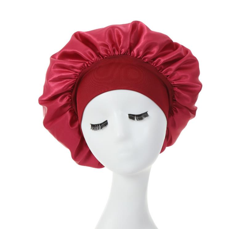 Chapeau de nuit en Satin à large bande pour femmes et filles, couleur unie, bonnets de sommeil élastiques, Bonnet de soins capillaires, accessoires de mode SN4370