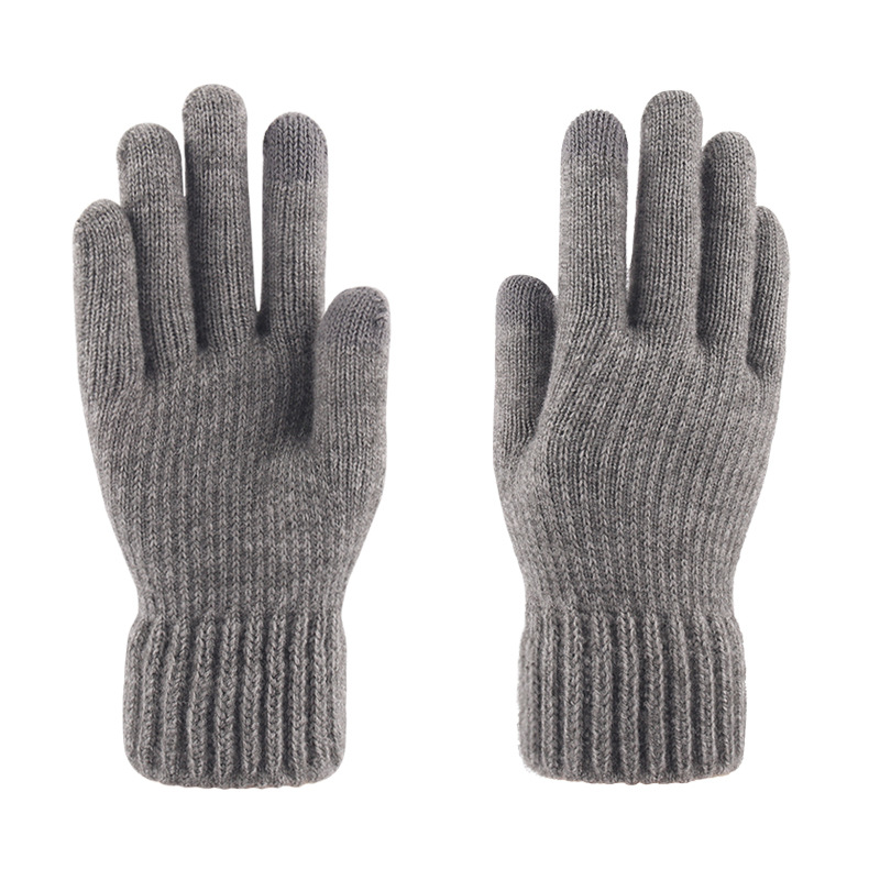 Herfst en winter nieuwe heren touchscreen handschoenen voor buiten verhogen de warmte plus fleece verdikte vingergebreide handschoenen effen kleur eenvoudige modehandschoenen