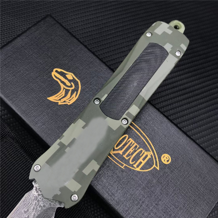 Micro Tech Damascus Steel Blade Auto Knife Cync Aluminium Aluminium Stopy Camping narzędzie zewnętrzne noże EDC