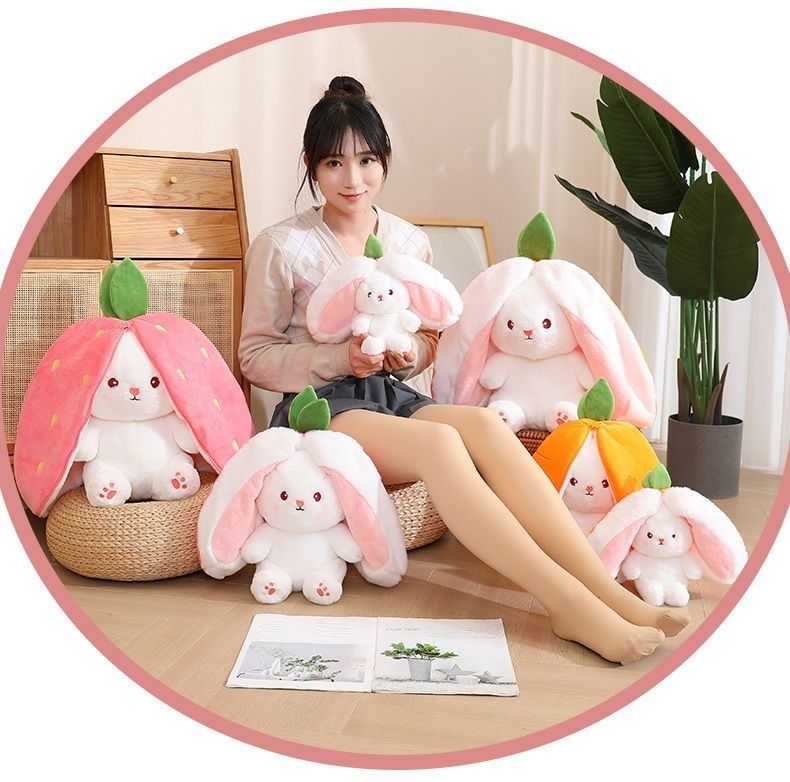 Créatif mignon Fruit transformer lapin en peluche poupée enfants cadeau en peluche fraise lapin carotte lapins en peluche jouets