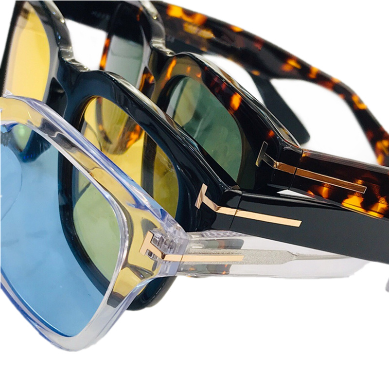 Hochwertige quadratische Euro-AM-Sonnenbrille mit prägnantem Design, UV400, polarisierte Nachtsicht, gelbe, himmelblaue Gläser, Unisex, 50–22, italienischer Plankenrand für verschreibungspflichtiges Komplettset