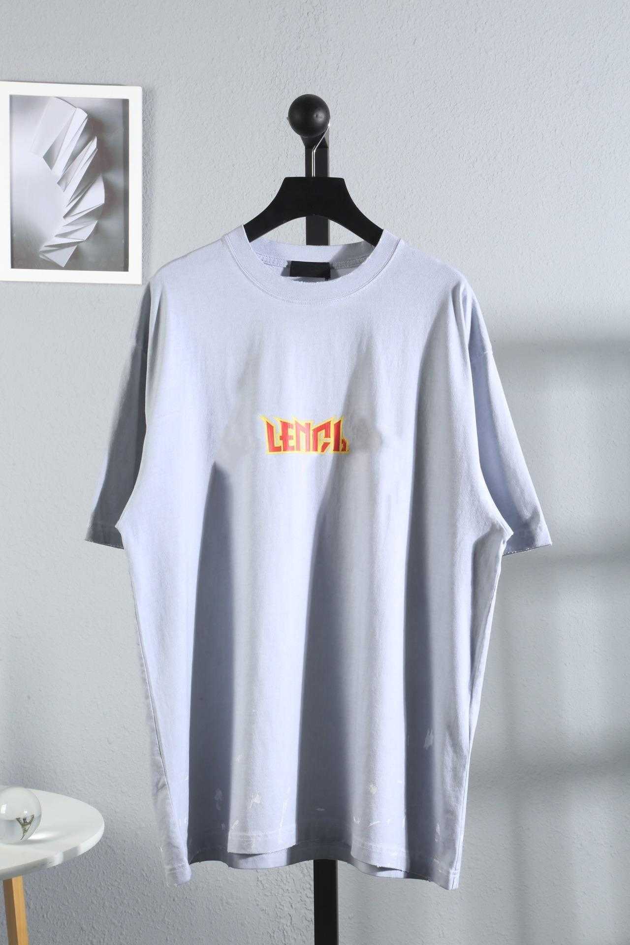 Designer T -Shirt -Shirt High Version Familys Blitzbuchstaben Ärmeln Waschlöcher Abrieblöcher Inkjet -Prozess Tränengummi Druck