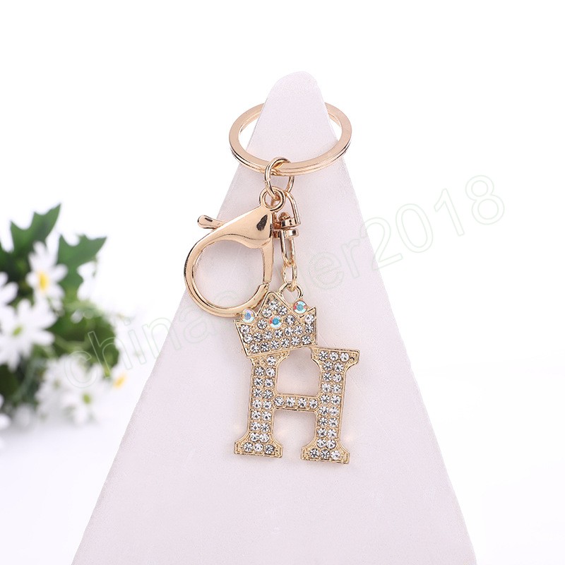 Luxe Rhinestone Crown 26 Letters Car Keychain Accessories Creative A-Z Initialen Gold Keyring Women Bag ornamenten