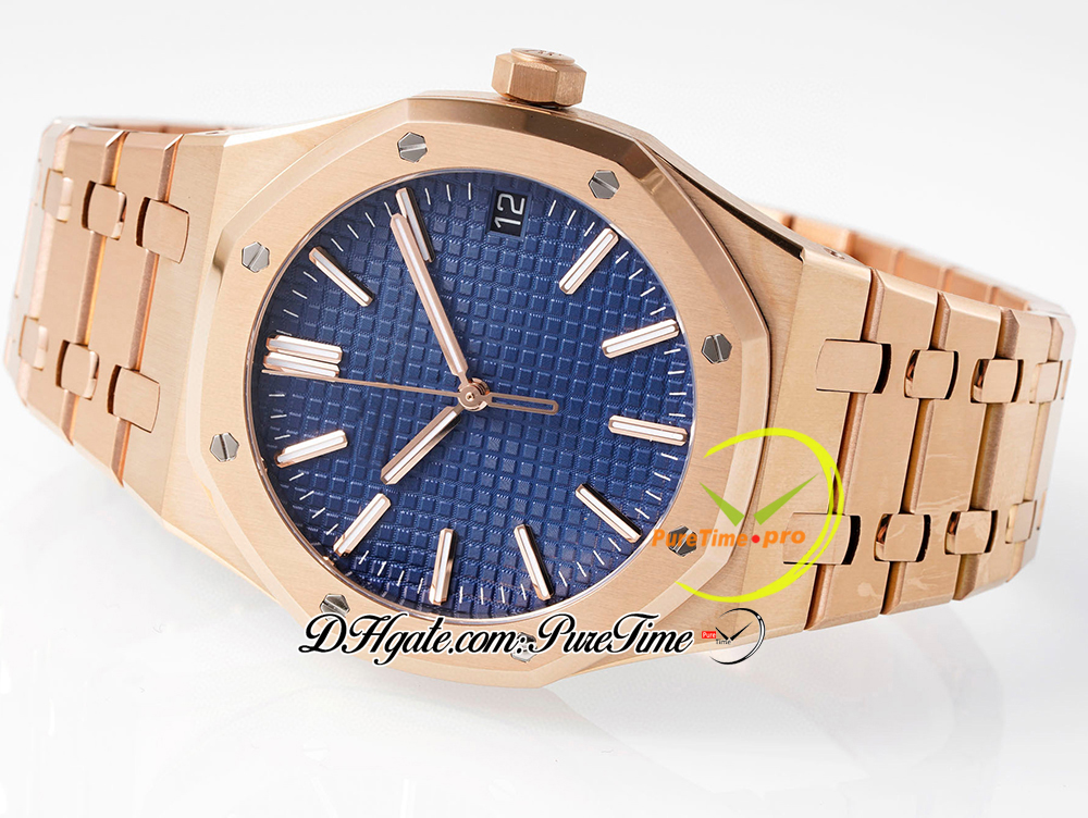 APSF 1551 50. rocznica SA4302 Automatyczne męskie obserwowanie Rose Gold Ultra cienki niebieski Tekstrutowa bransoletka Bransoletka Super Edition RelOJ Hombre Montre Homme Puretime G7