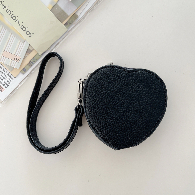 Étui universel pour écouteurs en cuir de grain Litchi, fermeture éclair, Vogue, pour TWS Aripods Pro 2 3, corde d'écouteurs sans fil, motif cœur litchi, pochette, coque de sac