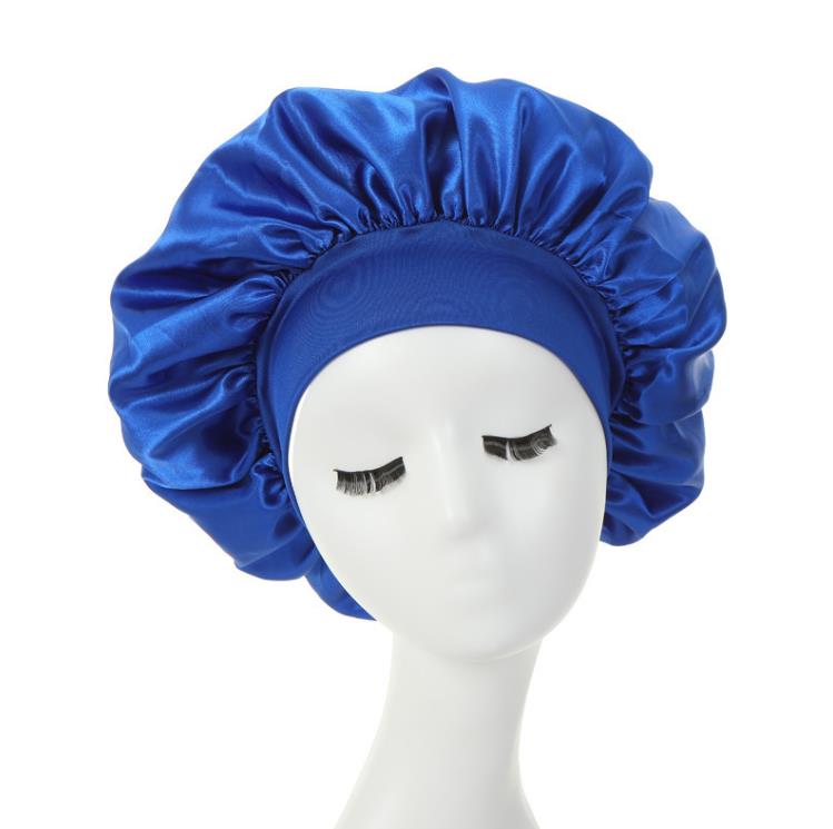 Solid Color Satin Wide Band Night Hat For Women Girl Elastic Sleep Caps Bonnet Hair Care Fashion Accessories SN4370