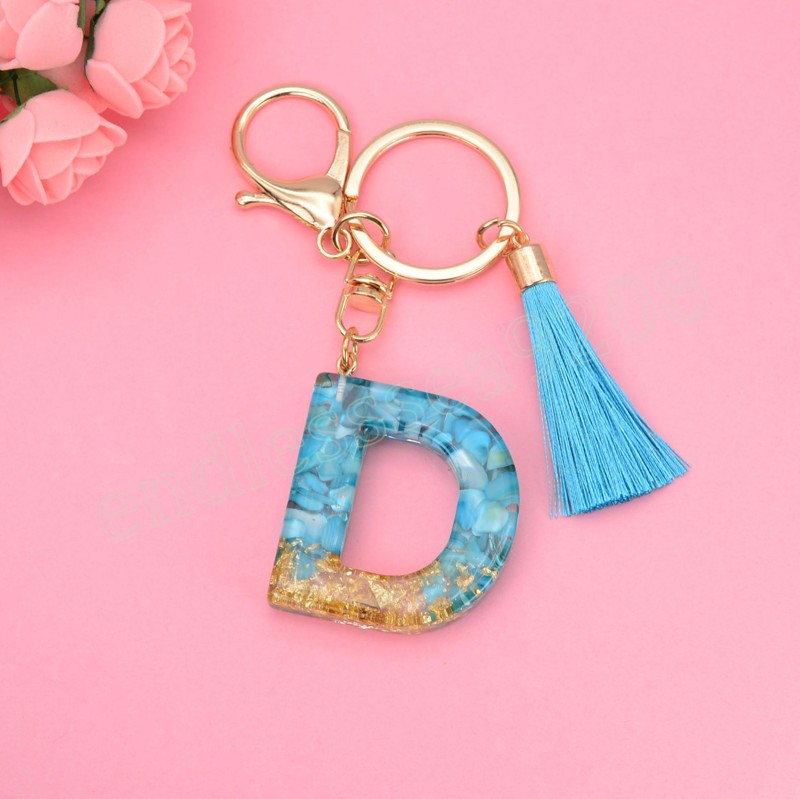 Colgante de llavero Simple de 26 letras con borla azul para niñas, adorno colgante para bolso, iniciales de A-Z, accesorios para llaves de resina