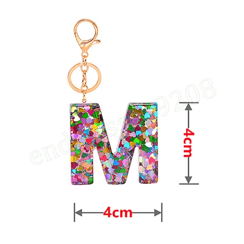 Mode résine 26 Alphabet porte-clés sac à main pendentif breloques coeur Sequin lettre porte-clés pour femme