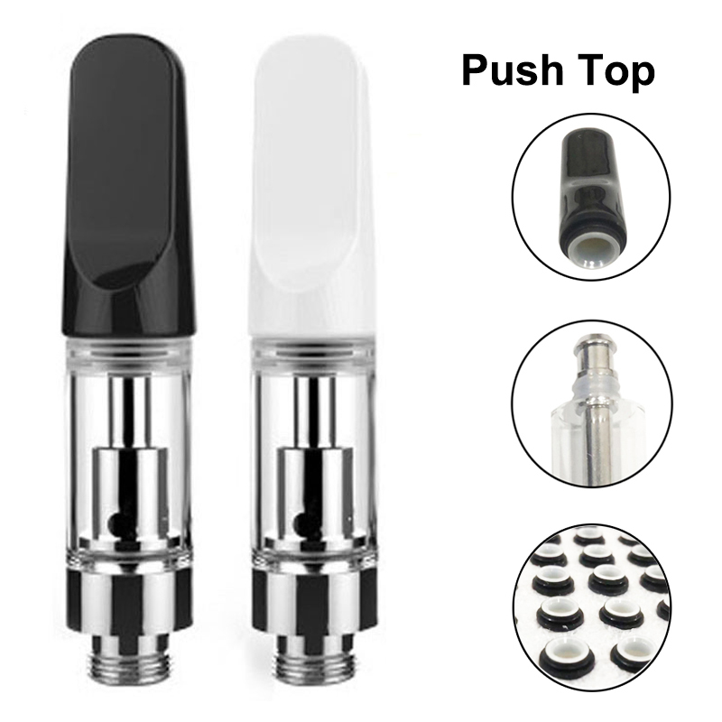 Gepresste TH205-Vape-Kartuschen, Push-Top, kindersicher, zum Aufstecken, weiß, schwarzes Keramikglas, TH2-SE, 0,5 ml, 0,8 ml, 1,0 ml, 510-Gewinde, leere Kartuschen