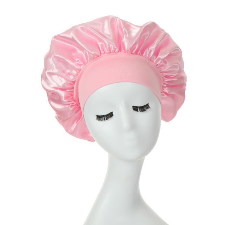 Chapeau de nuit en Satin à large bande pour femmes et filles, couleur unie, bonnets de sommeil élastiques, Bonnet de soins capillaires, accessoires de mode SN4370