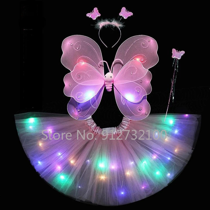 LED SWORDSGUNS CHILDRE COSTUME PROPS GIRLS WINGS TOY LUMINOUS BUTTHERFLY LIGHTS DECORATION MAGIC STICKパフォーマンススカート231123