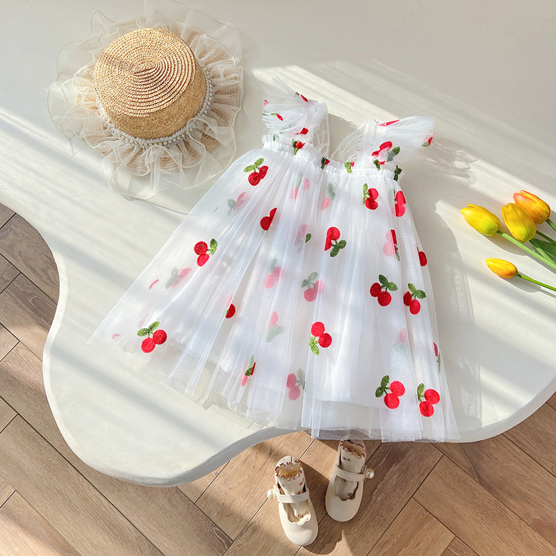 かわいい女の子の服ドレス蝶のドレス付き夏の夏100％コットンガールキッズエレガント5色