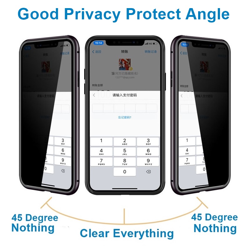 Casos de telefone magnéticos de privacidade para iPhone 14 13 12 11 Pro máximo x xr 7 8 mais ímãs de vidro temperado com temperamento temperado 360 tampa protetora
