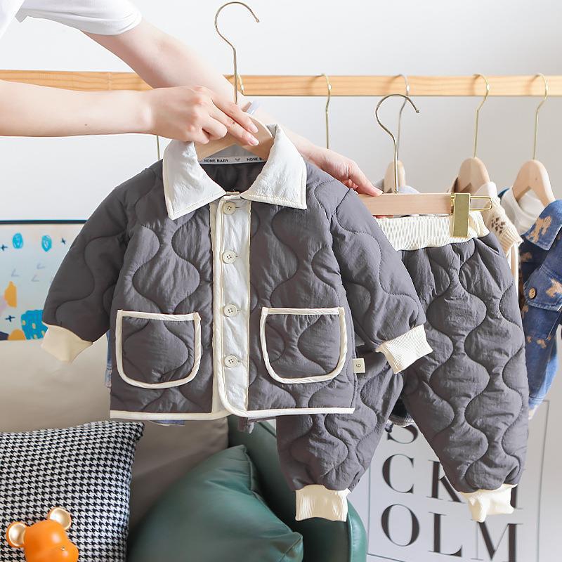 Детские зимние комплекты одежды с хлопковой подкладкой, От 1 до 5 лет, дизайнерская утолщенная теплая хлопковая одежда для маленьких мальчиков и девочек, 2 шт./компл.