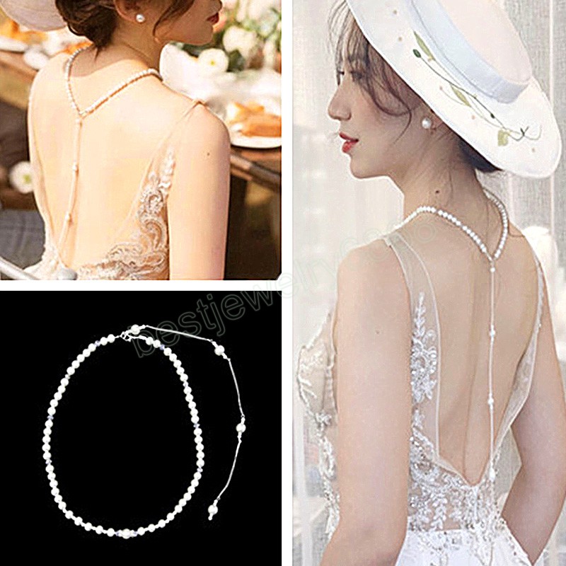 Coreano Romance Imitazione Perla Clavicola Catena Collana Catena Posteriore Le Donne Sexy Lungo Nappa Pendente Catena Del Corpo Accessorio Da Sposa