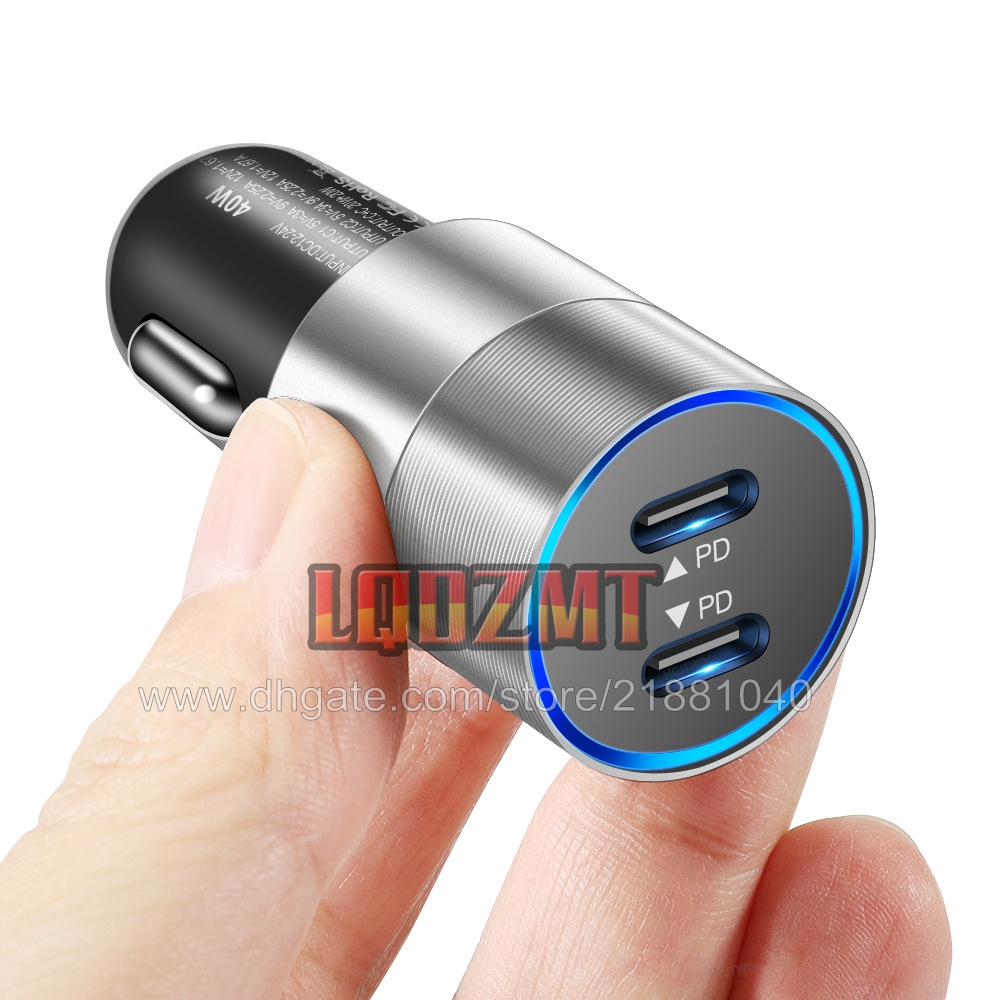 40W Dual USB Type C Car Charger Metal PD Charger för mobiltelefon i bilen för iPhone 13 11 12 Pro Max Xiaomi 12 Huanwei Redmi Car-Charge Car-Charger Quick Charge Free Ship