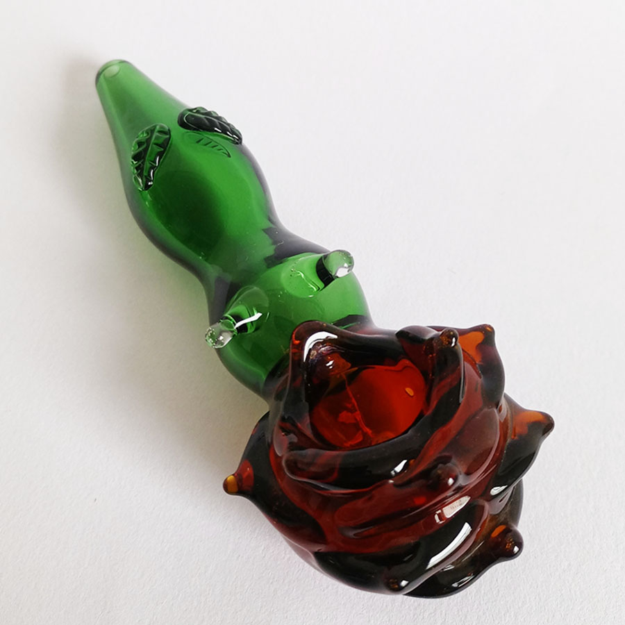 2023 Factory Salable Glass Hand Pipe New Red Pink Rose 두꺼운 흡연 파이프 Tobocco Spoon Burner 5.5 인치 길이