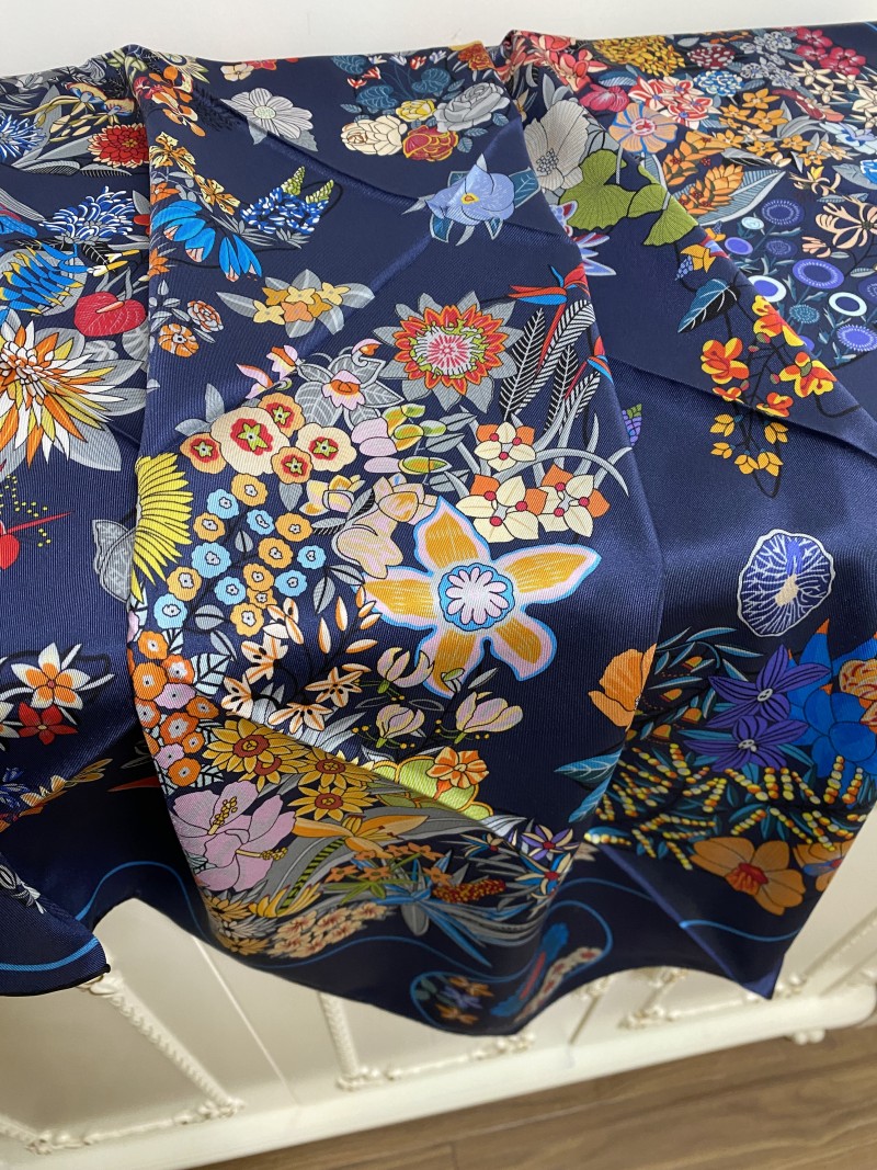 أوشح وشاح مربعة للسيدات جميلة شال 100 ٪ من المواد الحريرية الحرير أحرف زهور الحجم الحجم: 90 سم - 90 سم