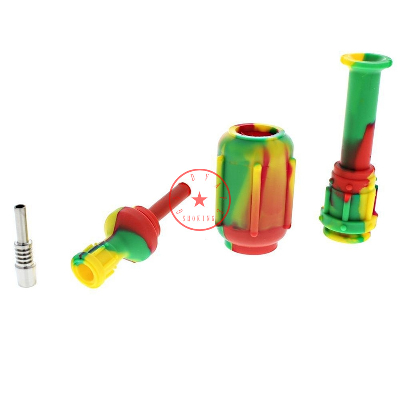 Tubi colorati fumatori in silicone con narghilè Bong Stile portatile rimovibile Filtro tabacco alle erbe Pipa ad acqua Gorgogliatore Impianti petroliferi Punta in metallo Chiodi Portasigarette in paglia DHL