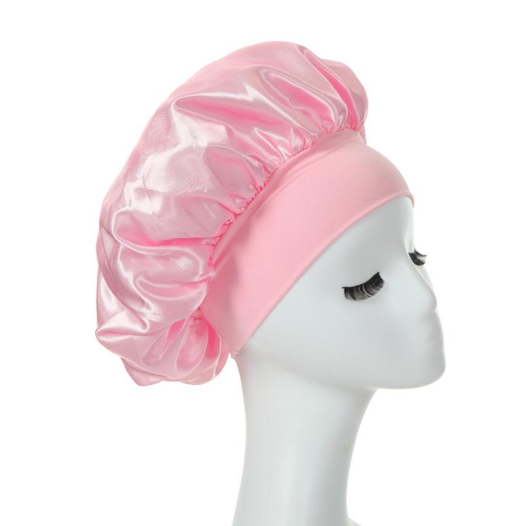 Chapeau de nuit en Satin à large bande pour femmes et filles, couleur unie, bonnets de sommeil élastiques, Bonnet de soins capillaires, accessoires de mode SN4370