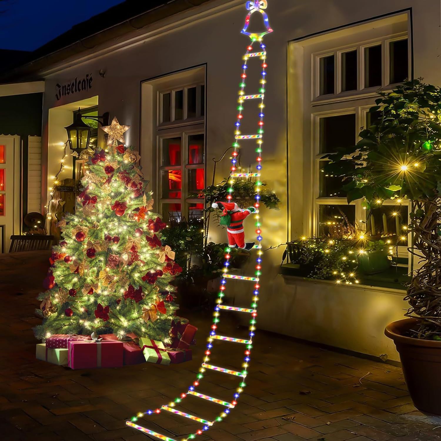 Stringa di luci natalizie Babbo Natale salire le scale luci decorative stringa giardino luci magiche esterne stringa controllo APP