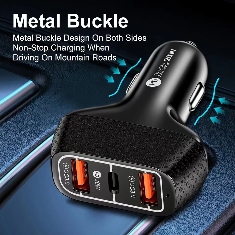 3 Ports PD 20W Car Phone Charger Fast Charging 3A QC3.0 Quick Charge Type C USB-C Chargers Auto Power Adapter For IPhone 14 13 12 Samsung Xiaomi GPS