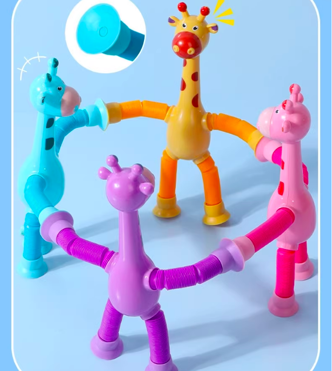 Ventouse, girafe lumineuse et en constante évolution, tube télescopique éducatif pour bébé, jouet de dessin animé de décompression interactif parent-enfant