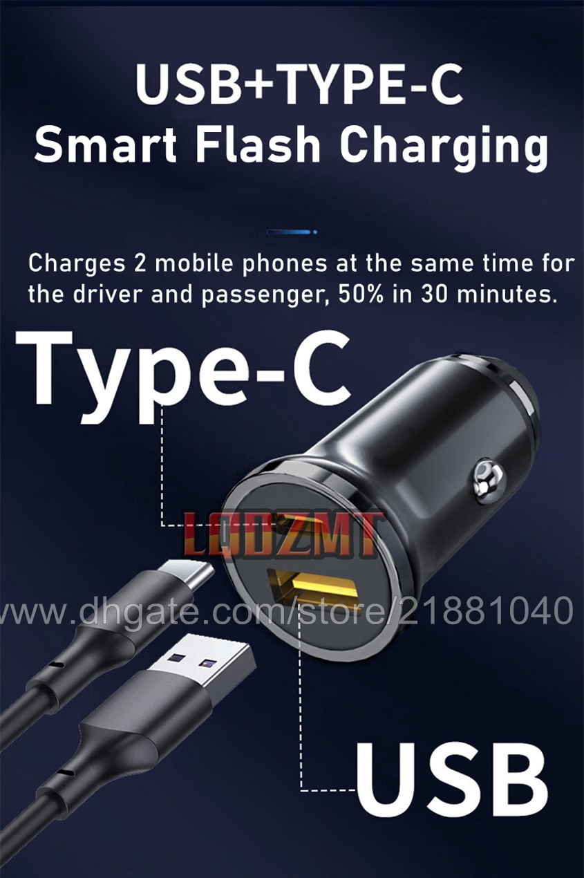 Metal 4.8A Fast Charger Mini USB Car Charger For Mobile Phone Tablet GPS Car-Charger Dual USB Car Phone Charger Adapter in Car Car-Charge Car-Charger Car Charging Quick