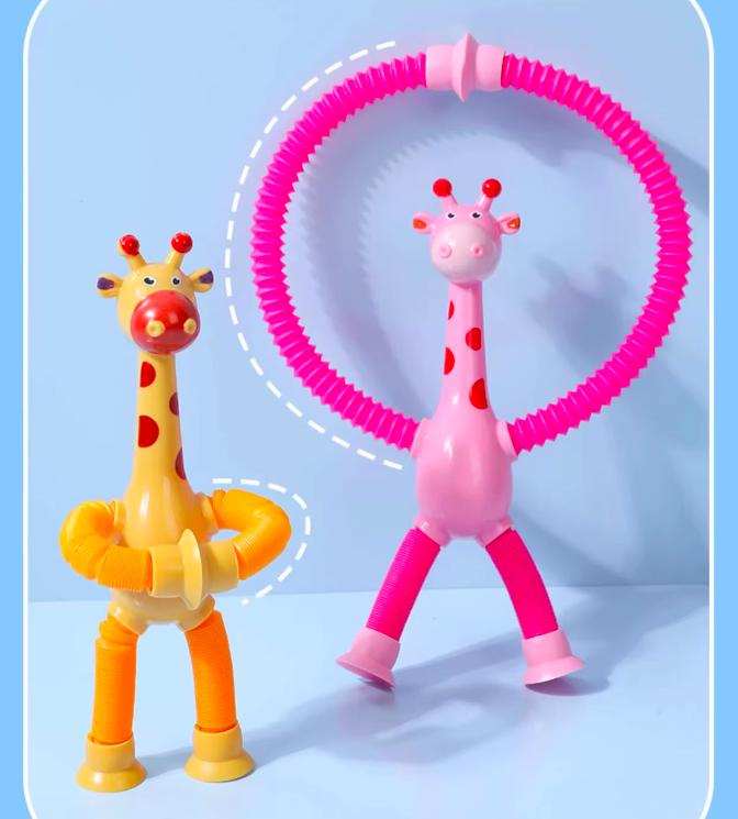 Suction cup giraffe ever-changing luminous cartoon telescopic children's baby educational parent-child interactive stretch tube decompression toy