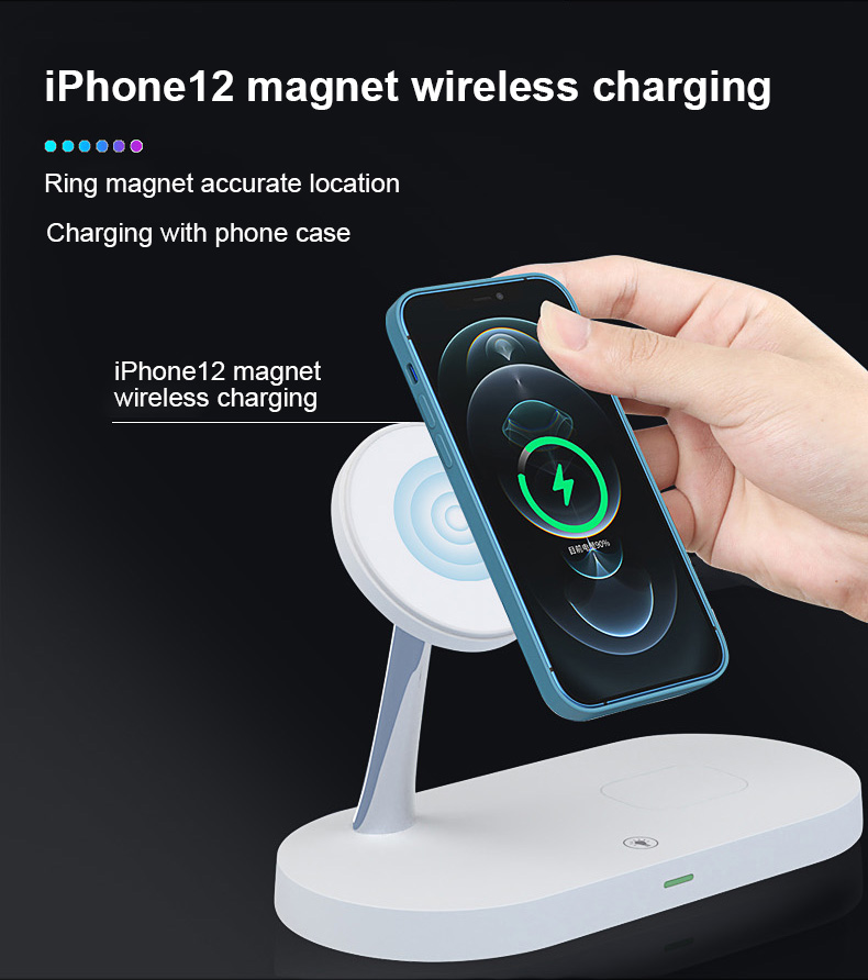 3 I 1 Qi trådlös laddare för iPhone 15 14 13 12 Pro Max Magsafe Magnetic Fast Charging Station för Apple Watch AirPods Pro 2 3